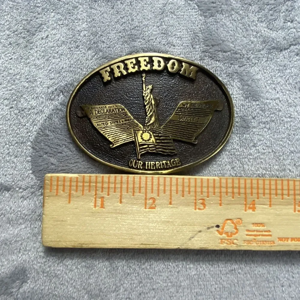 Patriotic USA Belt‎  Buckle Statue Liberty  Heritage Independence 4th July Brass